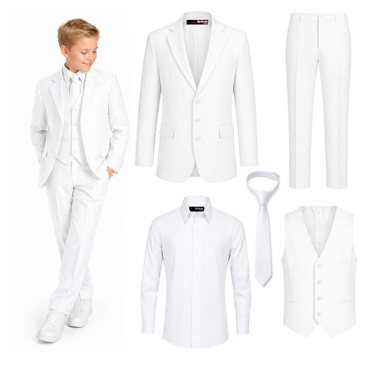 Boys 5 Piece Suit Set Wedding Ring Boy Formal Outfit Jacket Vest Pants Shirt Tie