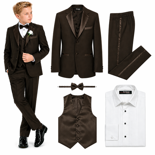 Gino Giovanni Boys' 5-Piece Tuxedo Set - Brown - 20