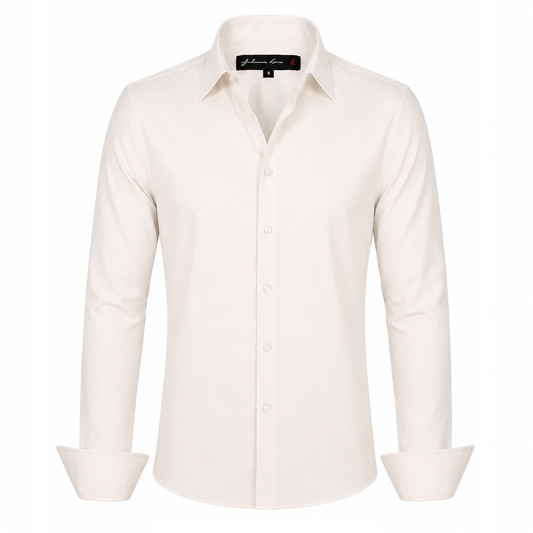 Johnnie Lene Boys Slim Fit Long Sleeve Sateen Dress Shirt - Ivory