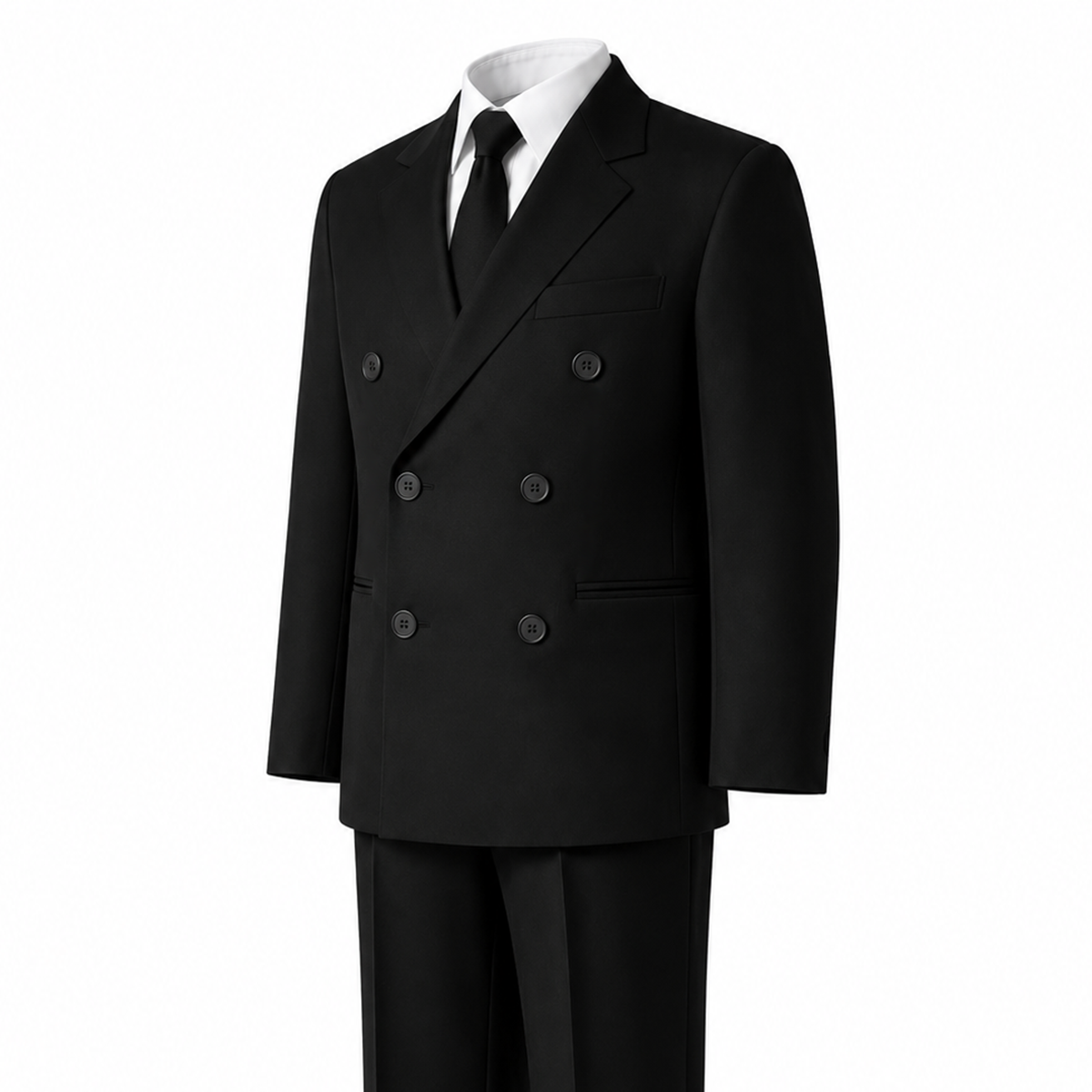 Boys Double Breasted 5-Piece Formal Suit Set Jacket Vest Shirt Tie Pants - DBblack1