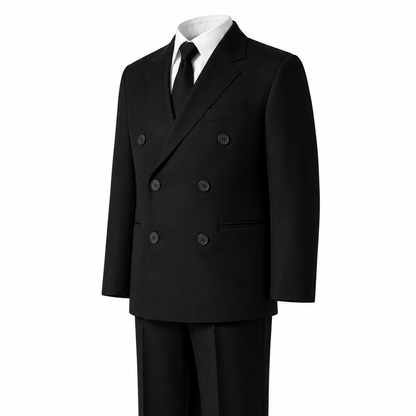 Boys Double Breasted 5-Piece Formal Suit Set Jacket Vest Shirt Tie Pants - DBblack1