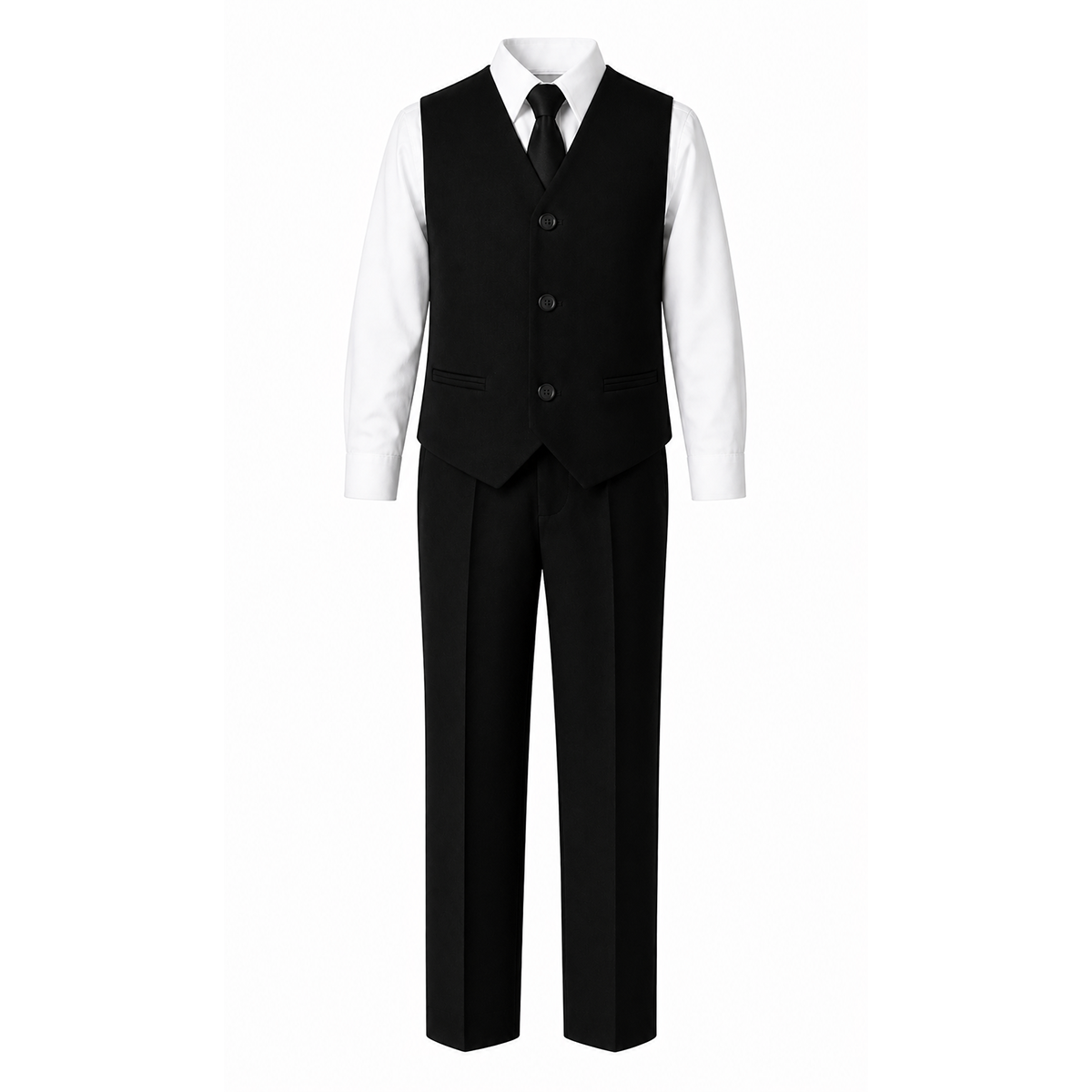 Boys Double Breasted 5-Piece Formal Suit Set Jacket Vest Shirt Tie Pants - DBblack2