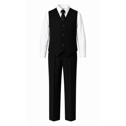 Boys Double Breasted 5-Piece Formal Suit Set Jacket Vest Shirt Tie Pants - DBblack2