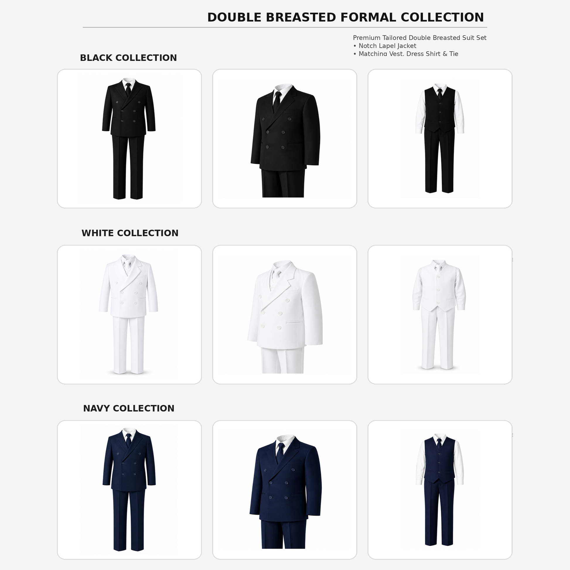 Boys Double Breasted 5-Piece Formal Suit Set Jacket Vest Shirt Tie Pants - DBflyer
