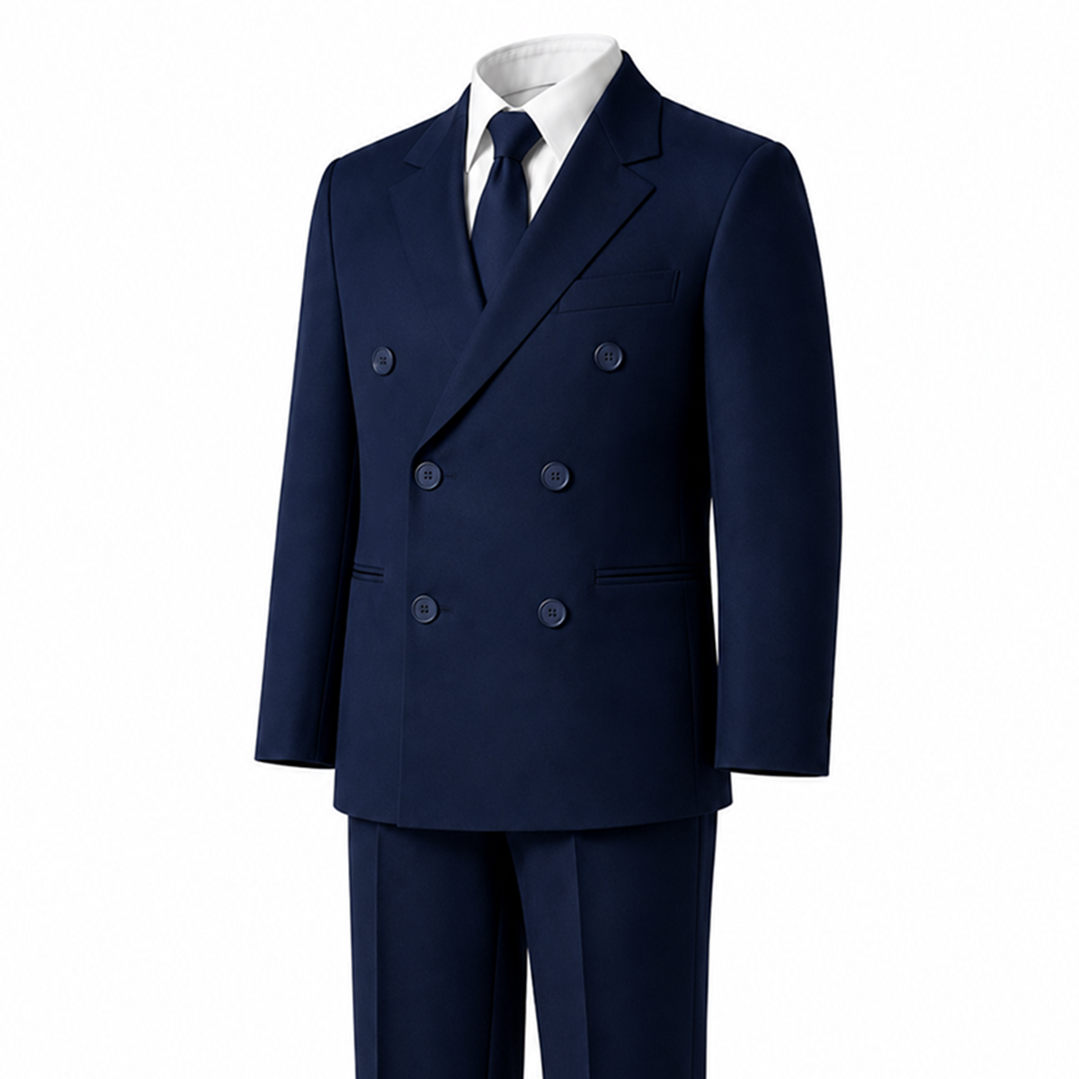Boys Double Breasted 5-Piece Formal Suit Set Jacket Vest Shirt Tie Pants - DBnavy1