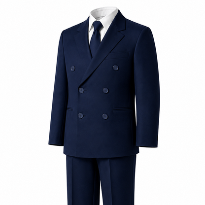 Boys Double Breasted 5-Piece Formal Suit Set Jacket Vest Shirt Tie Pants - DBnavy1