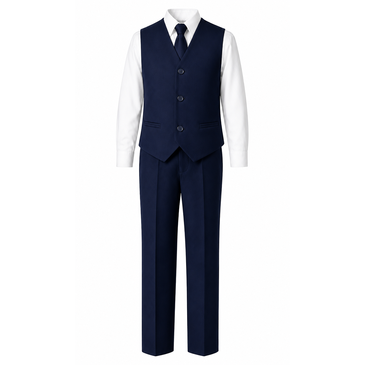 Boys Double Breasted 5-Piece Formal Suit Set Jacket Vest Shirt Tie Pants - DBnavy2