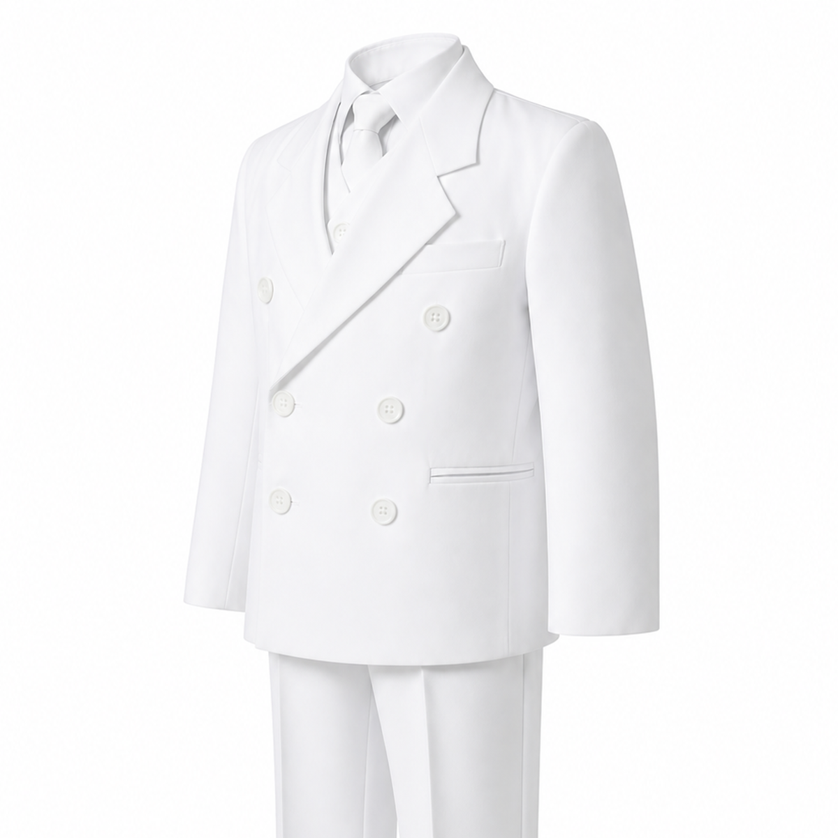 Boys Double Breasted 5-Piece Formal Suit Set Jacket Vest Shirt Tie Pants - DBwhite1