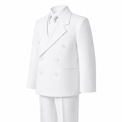 Boys Double Breasted 5-Piece Formal Suit Set Jacket Vest Shirt Tie Pants - DBwhite1