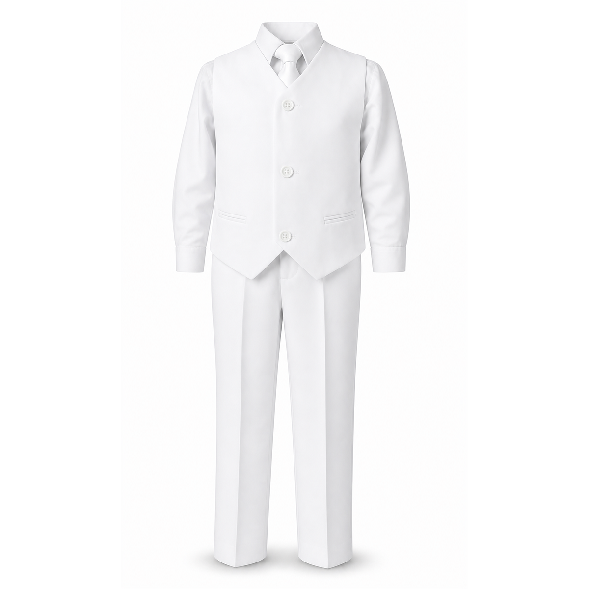 Boys Double Breasted 5-Piece Formal Suit Set Jacket Vest Shirt Tie Pants - DBwhite2