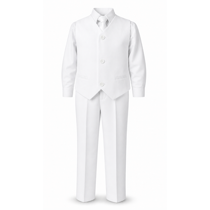 Boys Double Breasted 5-Piece Formal Suit Set Jacket Vest Shirt Tie Pants - DBwhite2