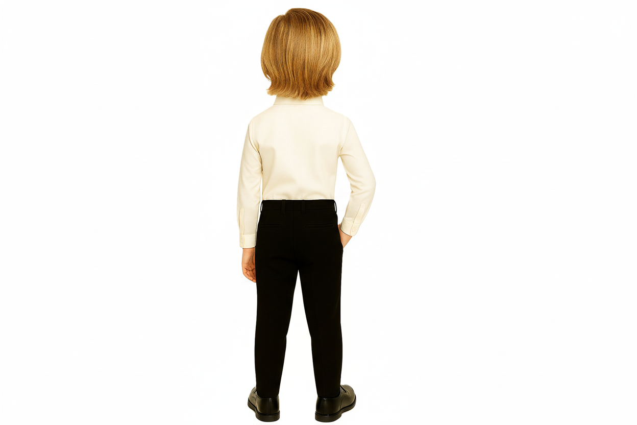 Gino Giovanni Boys Pleated Tuxedo Shirt with Bow Tie - Ivory back view