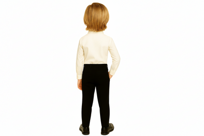 Gino Giovanni Boys Pleated Tuxedo Shirt with Bow Tie - Ivory back view