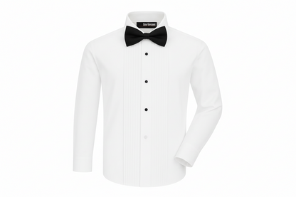Gino Giovanni Boys Pleated Tuxedo Shirt with Bow Tie - White/Black front view