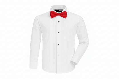 Gino Giovanni Boys Pleated Tuxedo Shirt with Bow Tie - White/Red front view