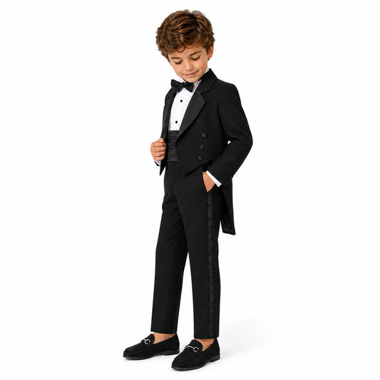 Gino Giovanni Boys 5-Piece Tailcoat Tuxedo Set - Black