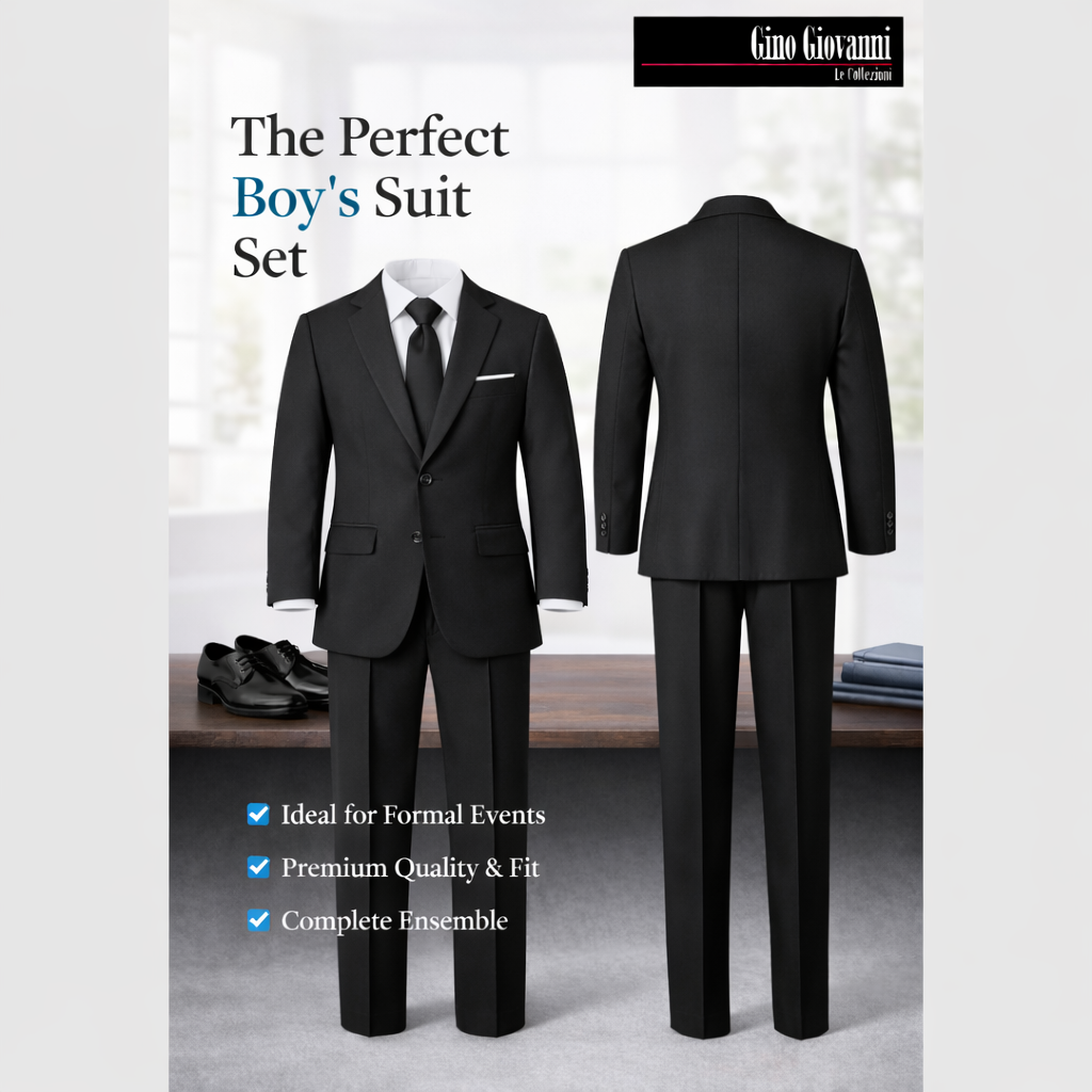 Gino Giovanni Boys 2-Piece Suit Set Formal Blazer Pants Classic Fit Kids Outfit