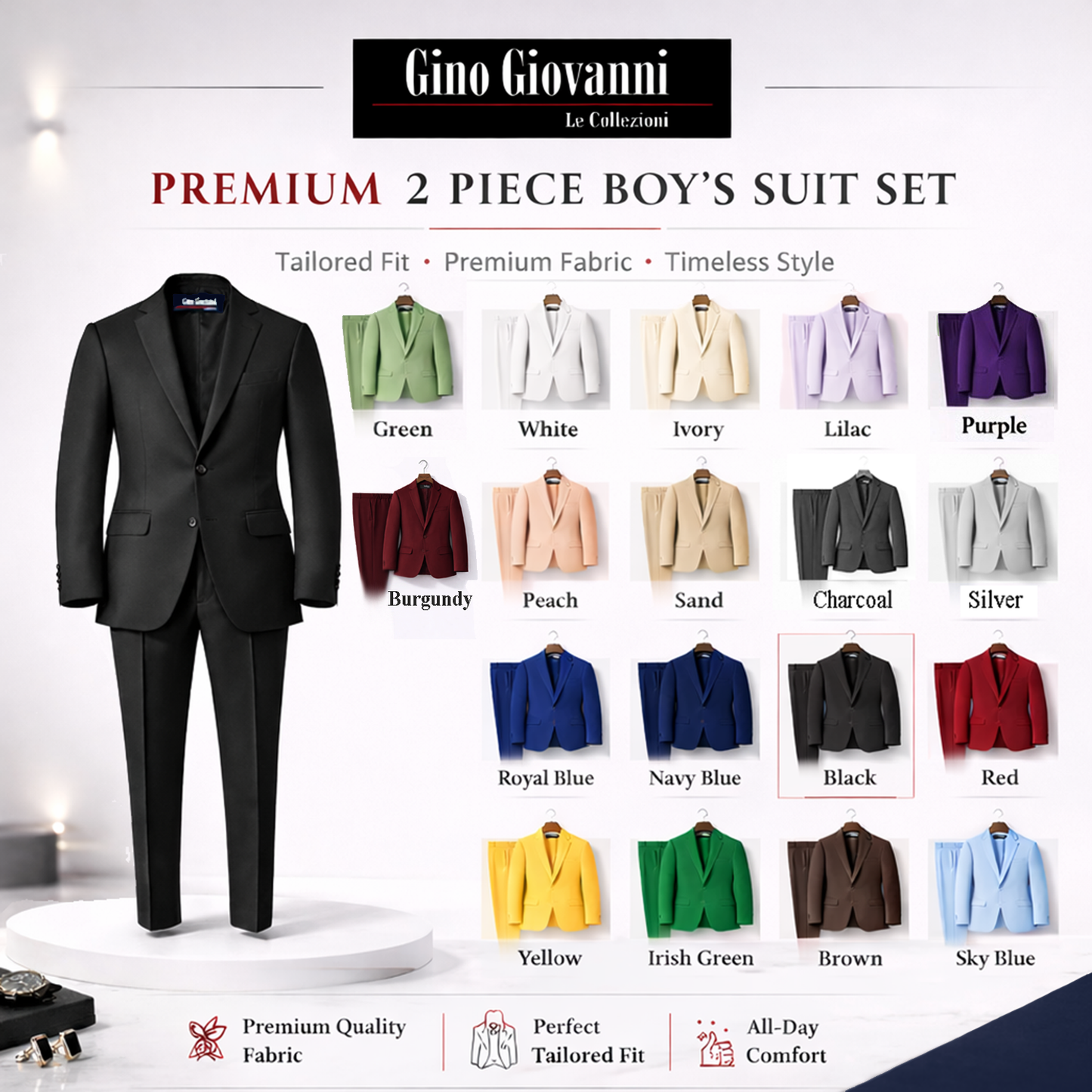 Gino Giovanni Boys 2-Piece Suit Set Formal Blazer Pants Classic Fit Kids Outfit