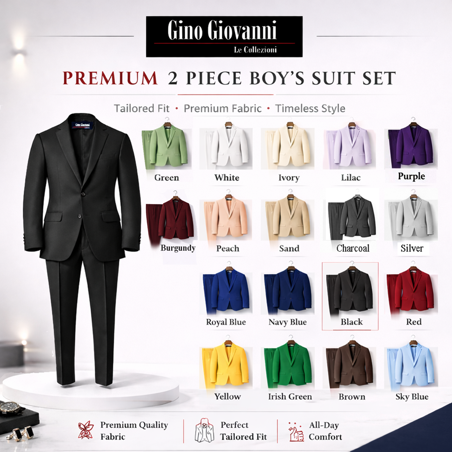 Gino Giovanni Boys 2-Piece Suit Set Formal Blazer Pants Classic Fit Kids Outfit