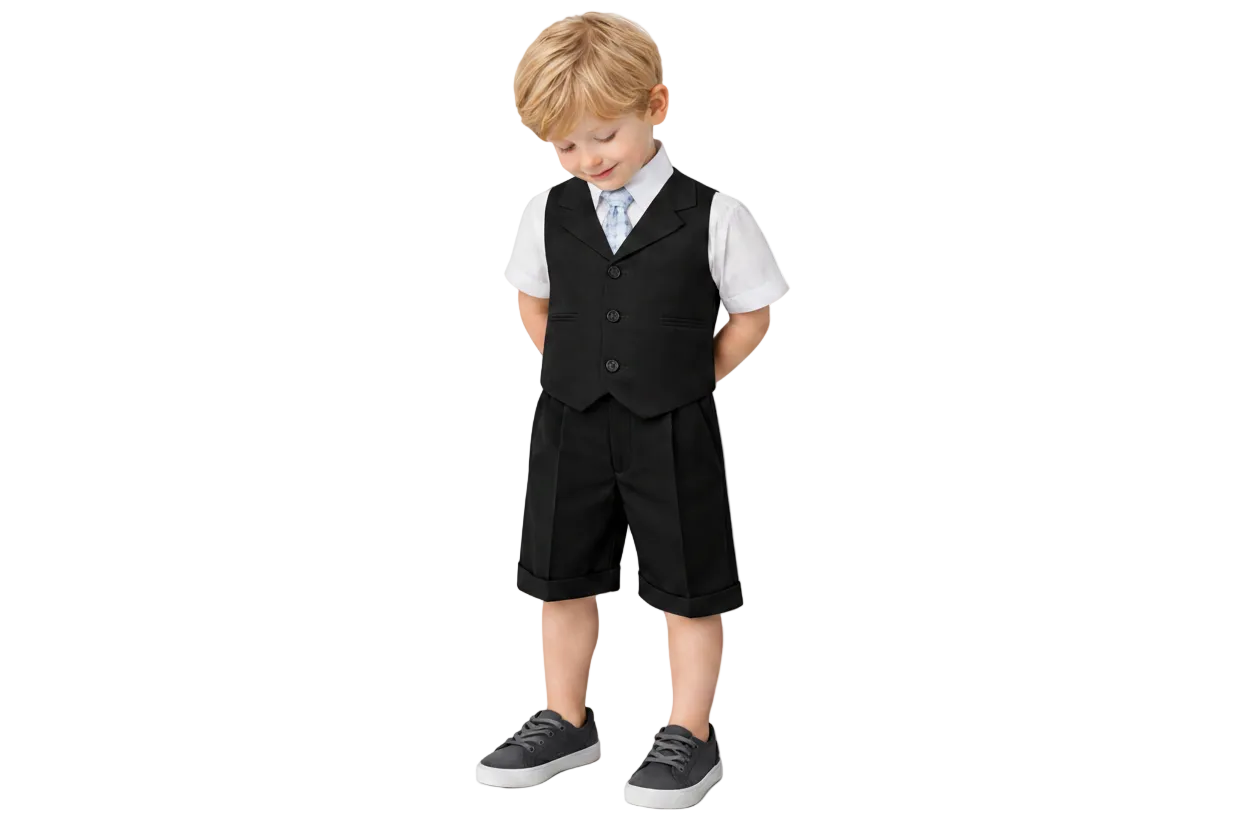 Gino Giovanni Boys 4-Piece Summer Suit Vest Short Set - Charcoal