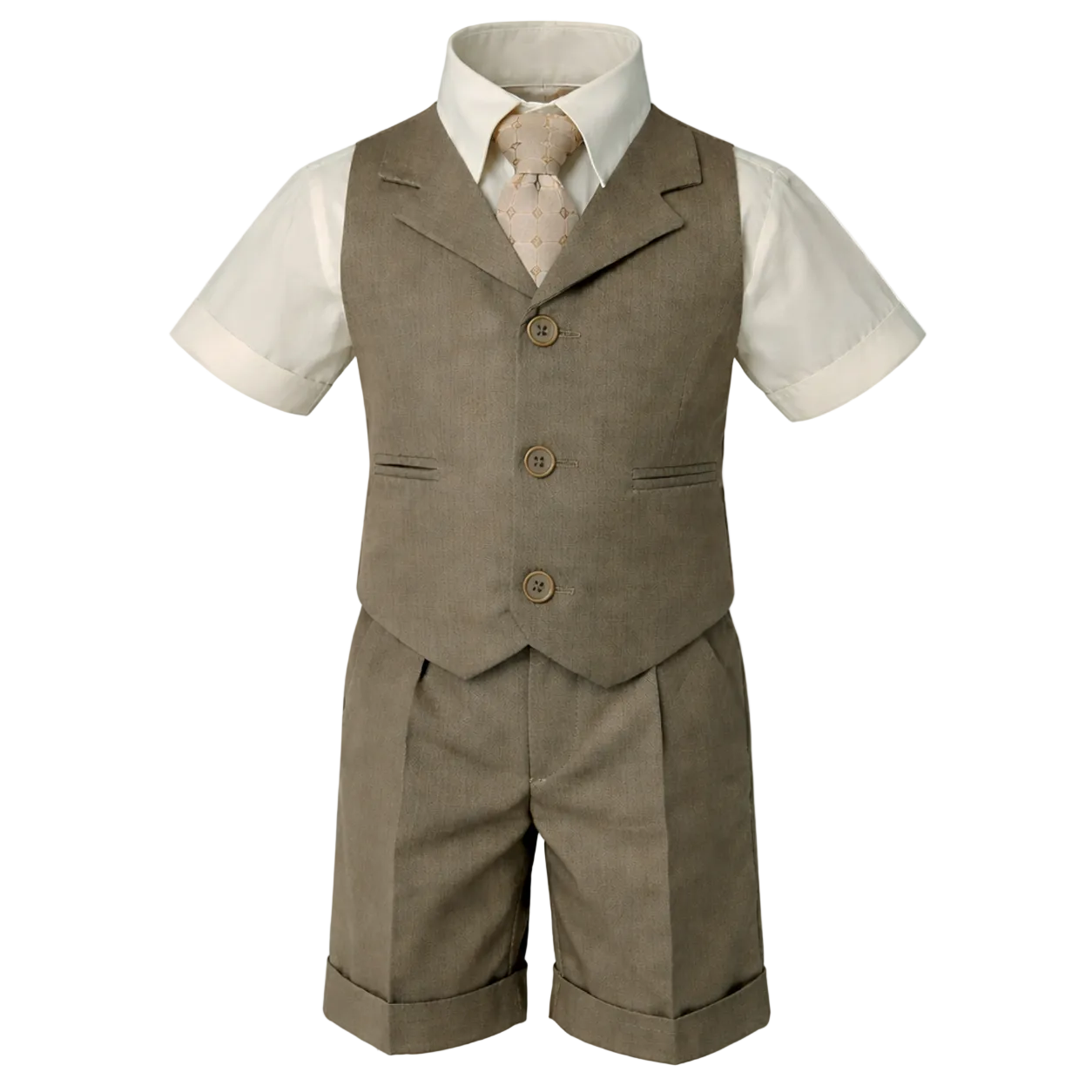 Gino Giovanni Boys 4-Piece Vest Short Set Formal Outfit – Suit with Shirt, Tie & Cuffed Shorts