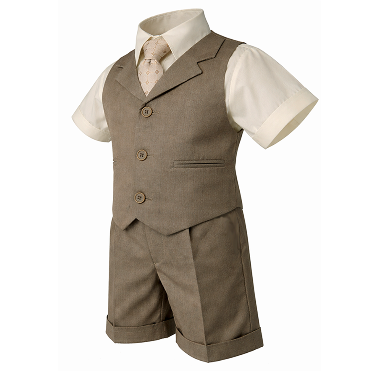 Gino Giovanni Boys 4-Piece Vest Short Set Formal Outfit – Suit with Shirt, Tie & Cuffed Shorts