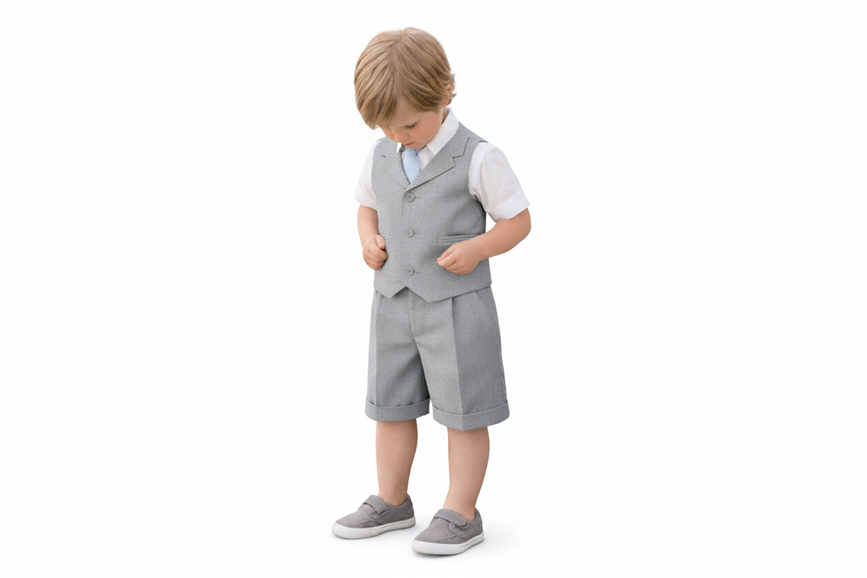 Gino Giovanni Boys 4-Piece Summer Suit Vest Short Set - Silver