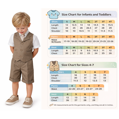 Gino Giovanni Boys 4-Piece Vest Short Set Formal Outfit – Suit with Shirt, Tie & Cuffed Shorts