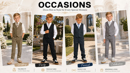 Gino Giovanni Boys 4-Piece Pinstripe Vest Set with Long Sleeve Dress Shirt, Pants and Zipper Tie, Fully Lined