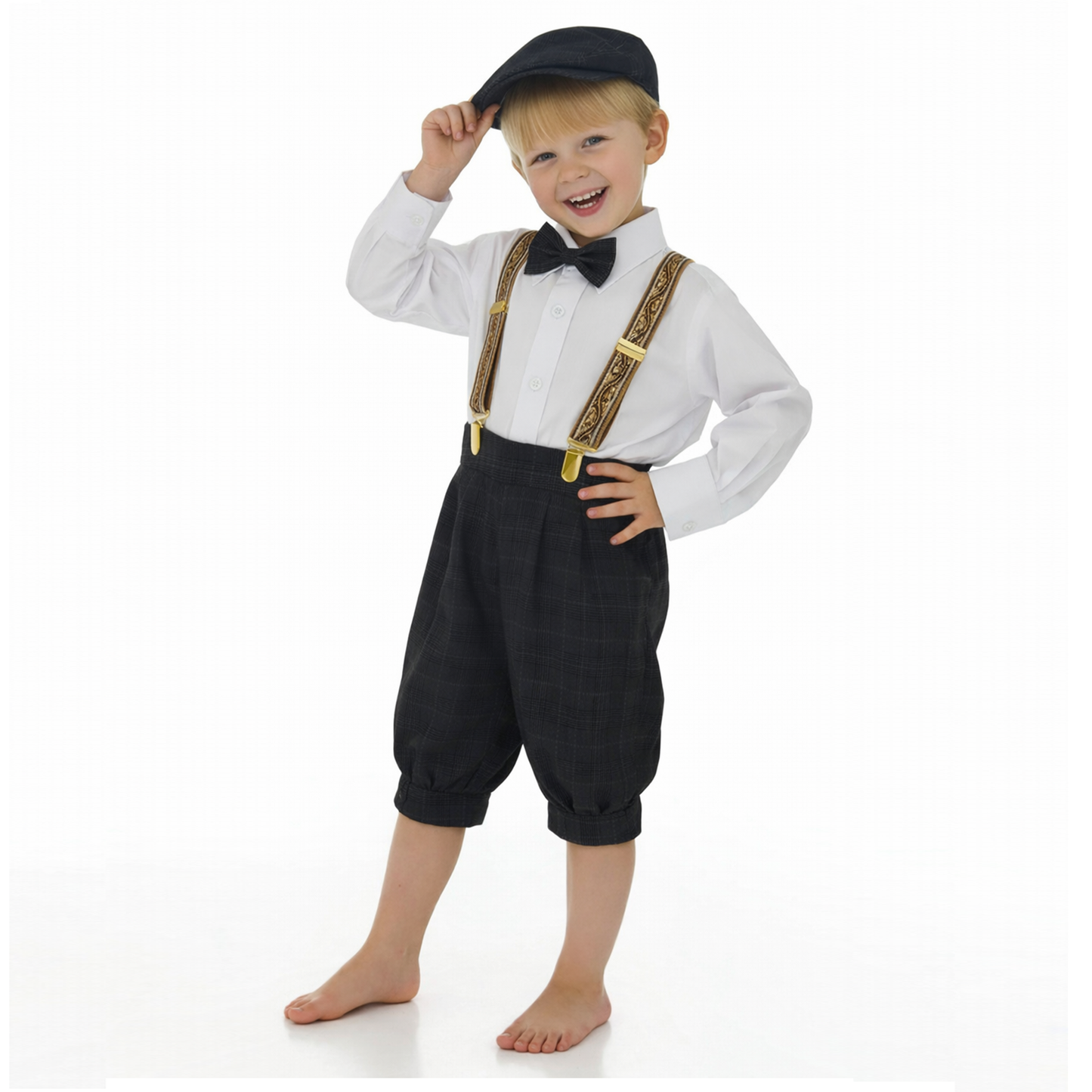 Gino Giovanni Boys Vintage Knicker Outfit with Suspenders, Bow Tie & Hat - Charcoal side view