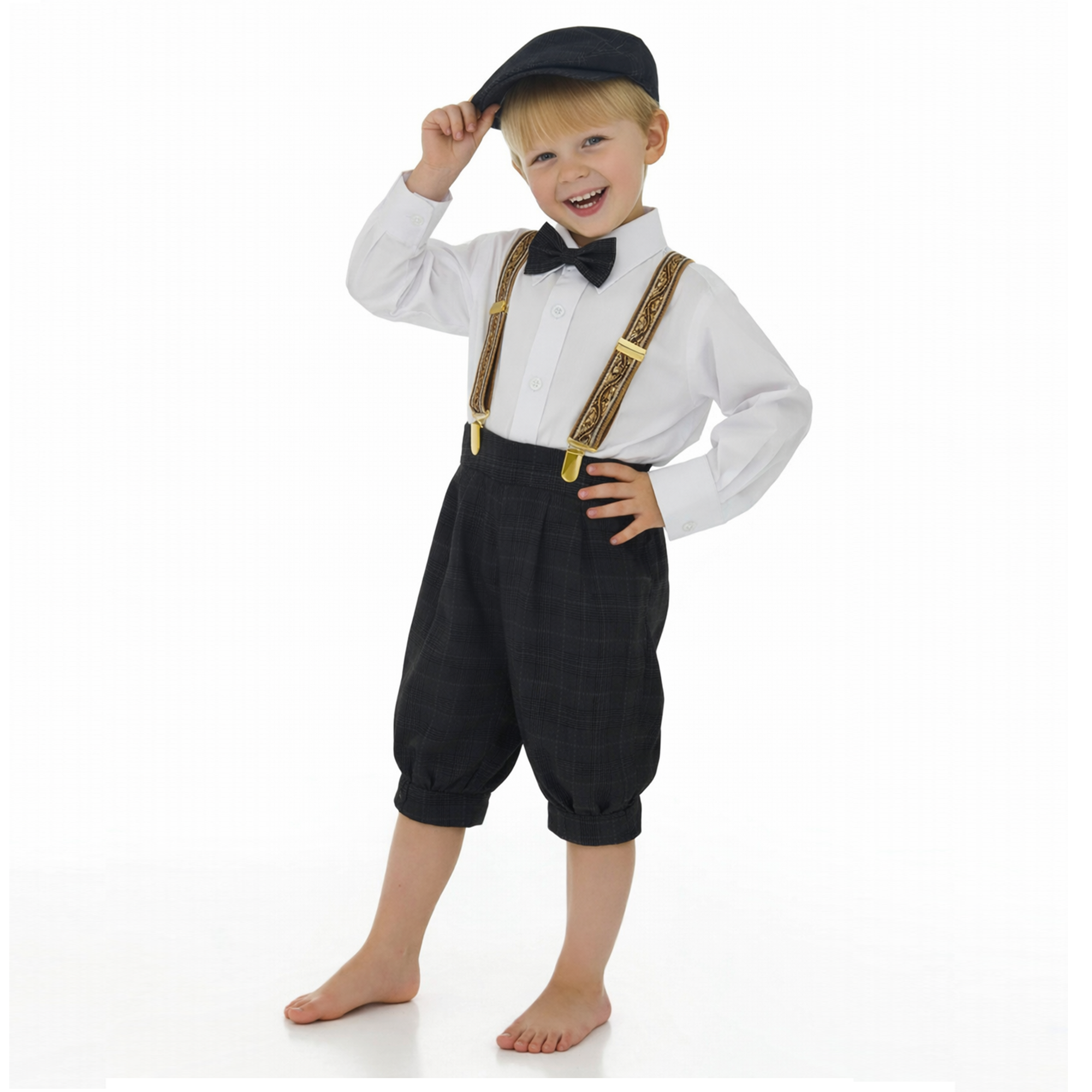 Gino Giovanni Boys Vintage Knicker Outfit with Suspenders, Bow Tie & Hat - Charcoal side view