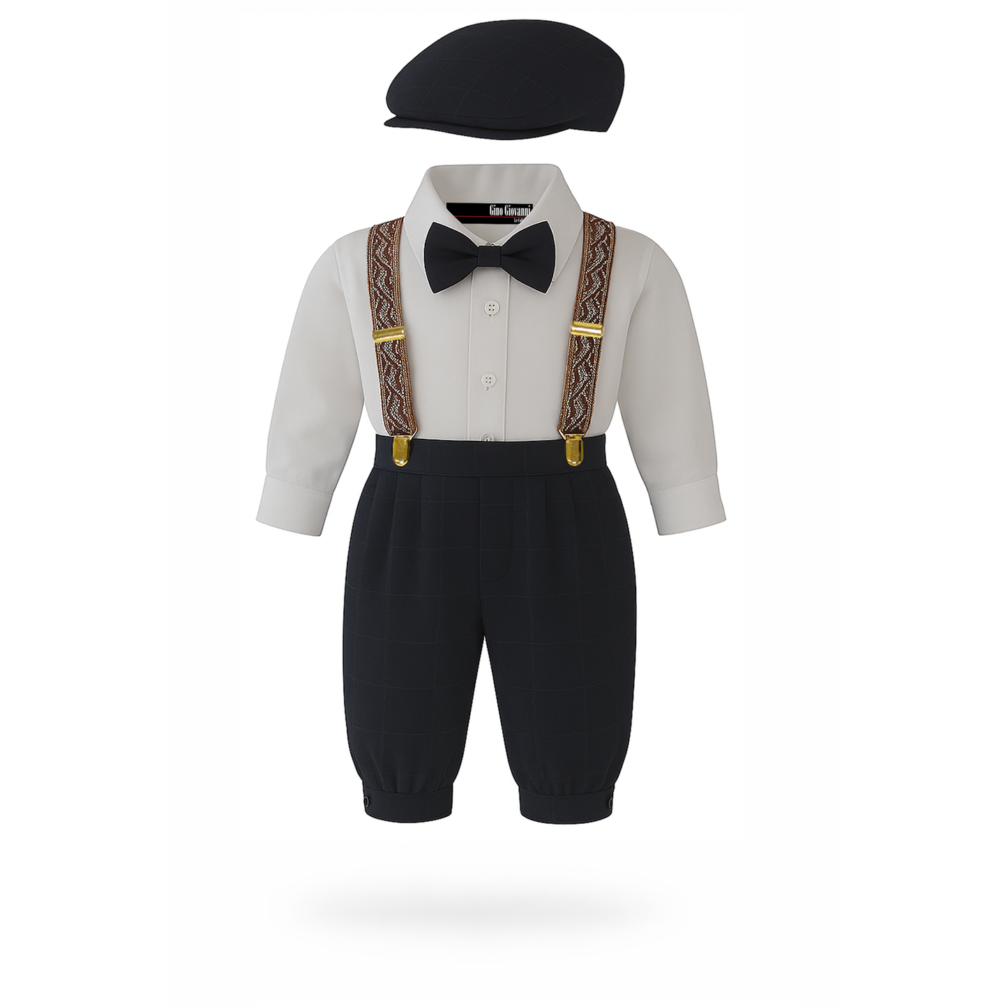 Gino Giovanni Boys Vintage Knicker Outfit with Suspenders, Bow Tie & Hat - Charcoal side view