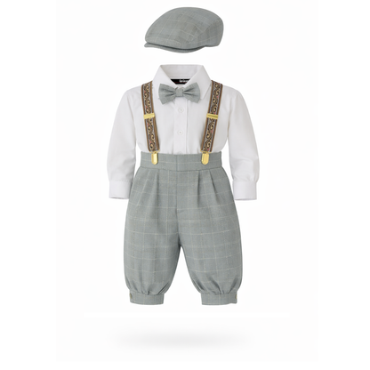 Gino Giovanni Boys Vintage Knicker Outfit with Suspenders, Bow Tie & Hat - Silver side view