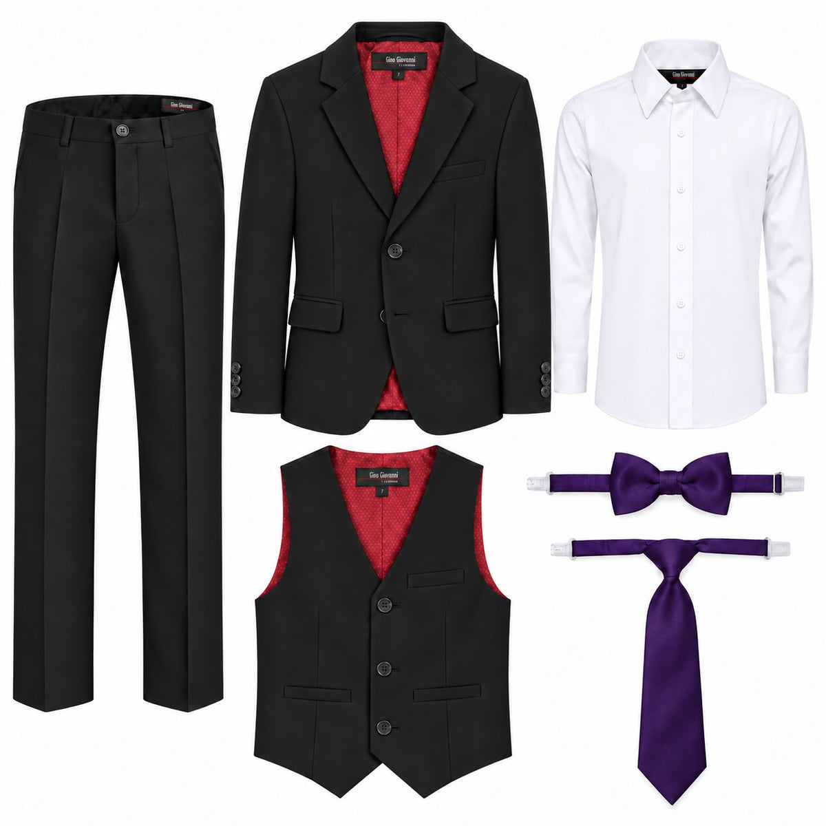 Gino Giovanni G328 boys' 6-piece suit collection in black