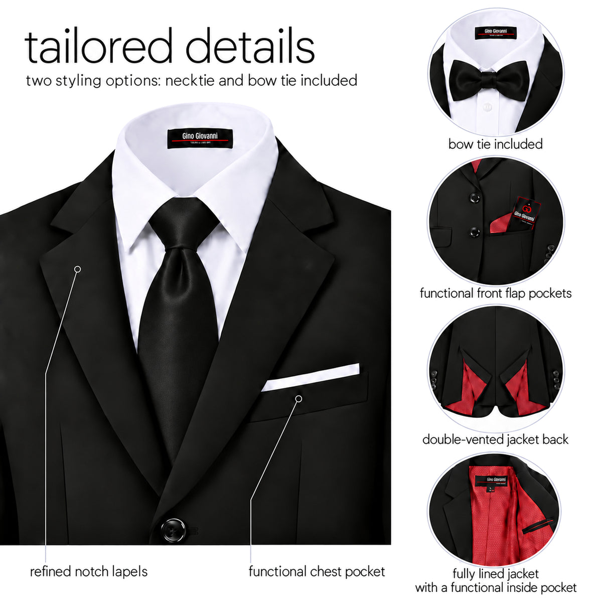Gino Giovanni G328 boys' 6-piece suit collection in black