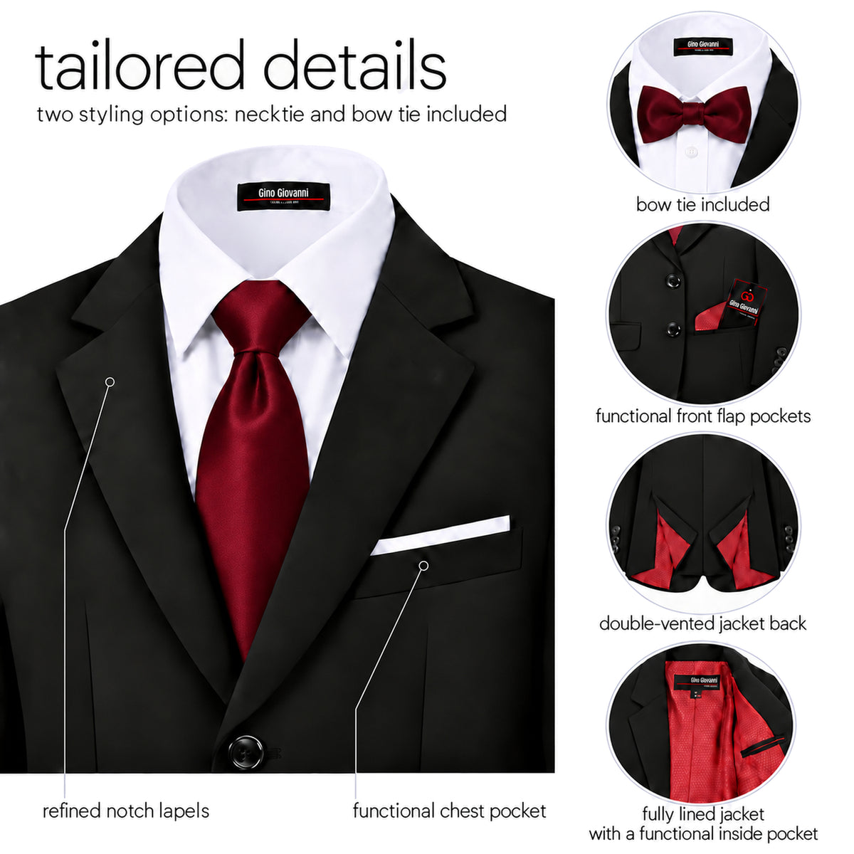 Gino Giovanni G328 boys' 6-piece suit collection in black