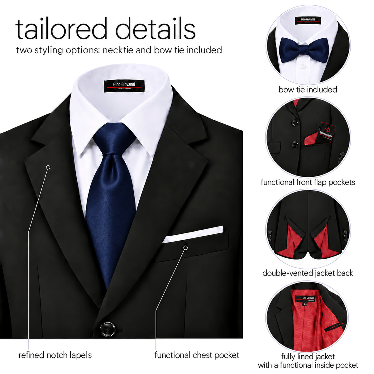 Gino Giovanni G328 boys' 6-piece suit collection in black