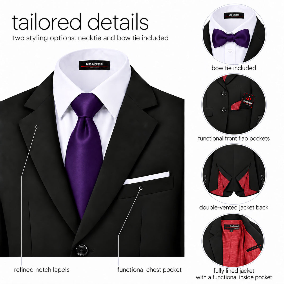 Gino Giovanni G328 boys' 6-piece suit collection in black