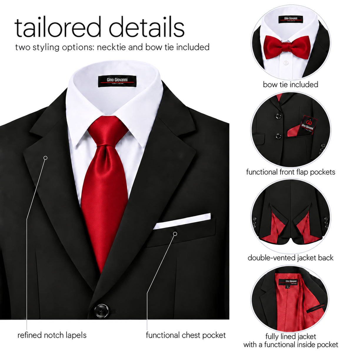 Gino Giovanni G328 boys' 6-piece suit collection in black