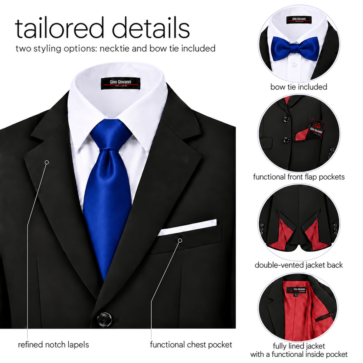 Gino Giovanni G328 boys' 6-piece suit collection in black