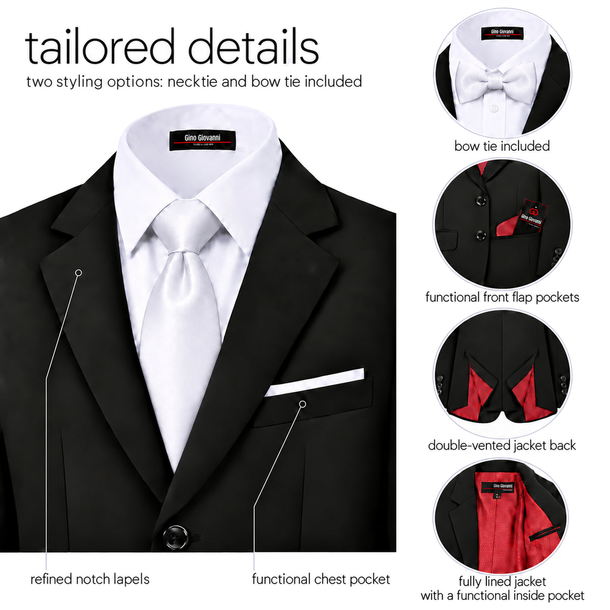 Gino Giovanni G328 boys' 6-piece suit collection in black