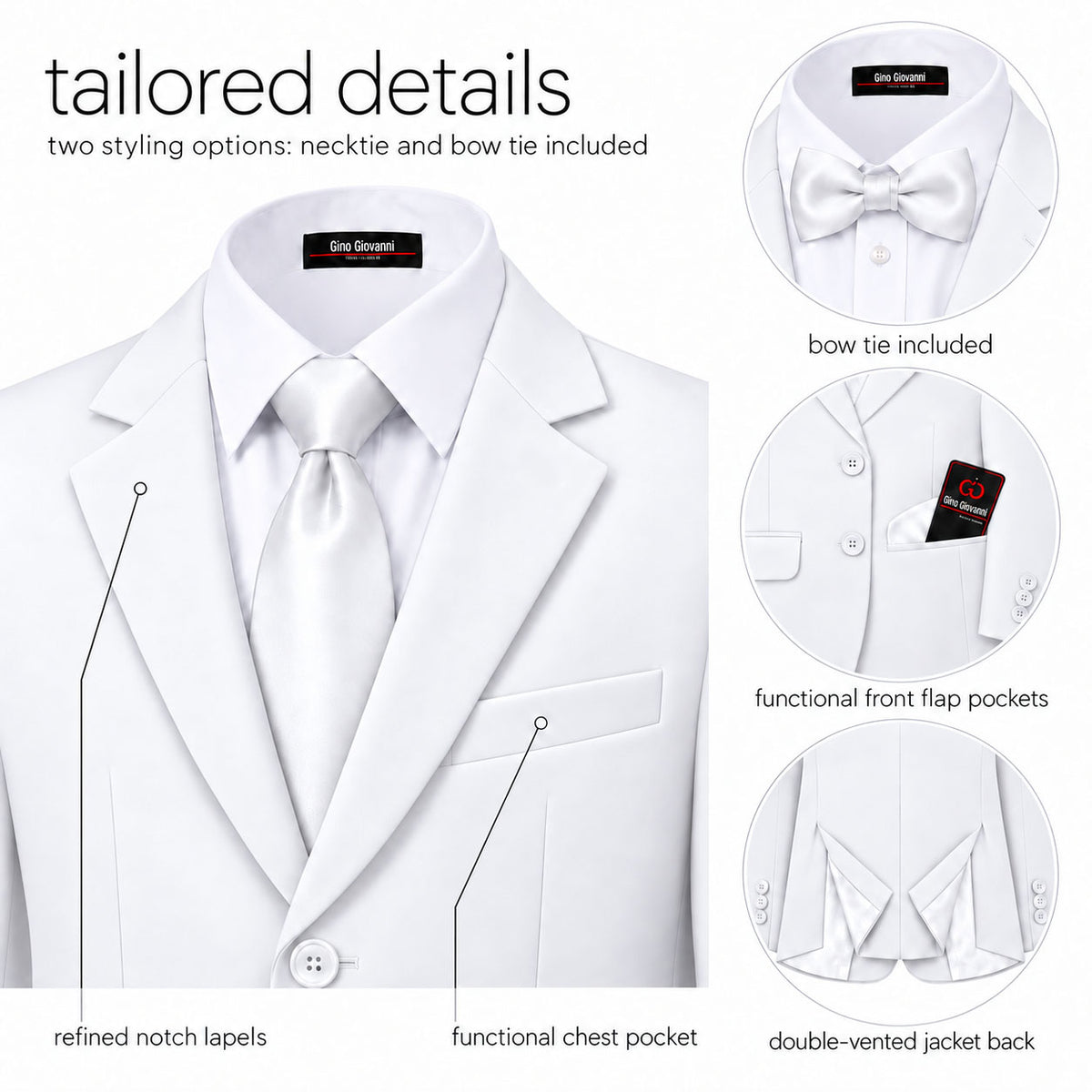Gino Giovanni G328 boys' 6-piece suit collection in white