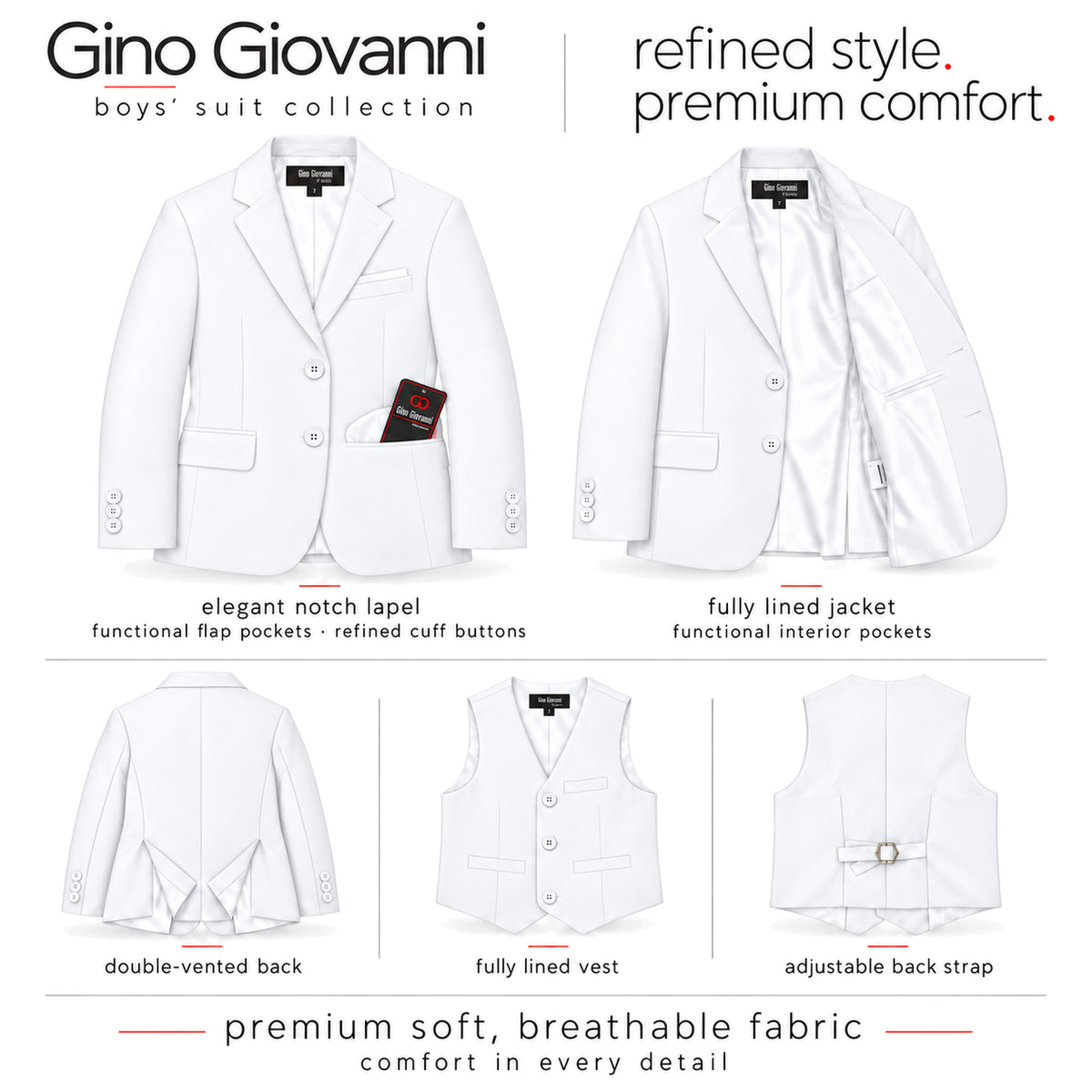 Gino Giovanni G328 boys' 3-piece suit collection in white