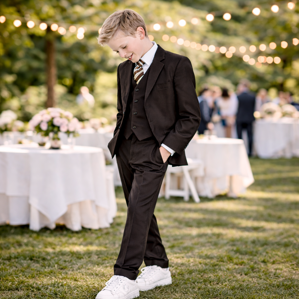 Gino Giovanni Boys 5 Piece Suit Set Wedding Ring Boy Formal Outfit Jacket Vest Pants Shirt Tie