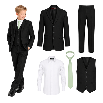 Gino Giovanni Boys 5 Piece Suit Set Wedding Ring Boy Formal Outfit Jacket Vest Pants Shirt Tie