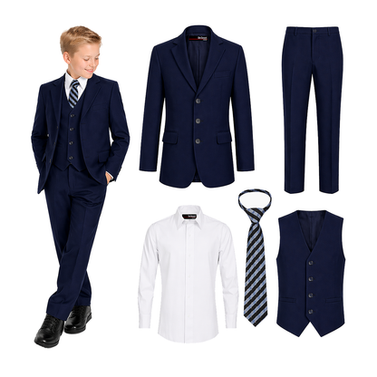 Gino Giovanni Boys 5 Piece Suit Set Wedding Ring Boy Formal Outfit Jacket Vest Pants Shirt Tie