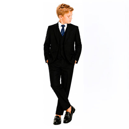 Gino Giovanni Boys 5-Piece Formal Tuxedo Suit Set with Vest, Shirt, Pants and Tie