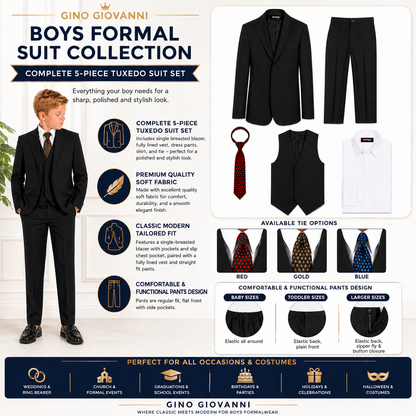 Gino Giovanni Boys' 5-Piece Formal Suit Set GC186-GC188