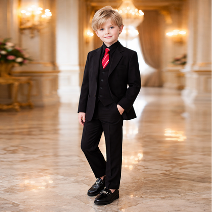 Gino Giovanni Boys' 5-Piece Formal Suit Set With Black shirt