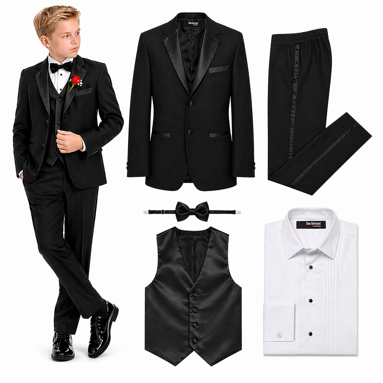 Gino Giovanni Boys' 5-Piece Tuxedo Set - Black - 20 Husky